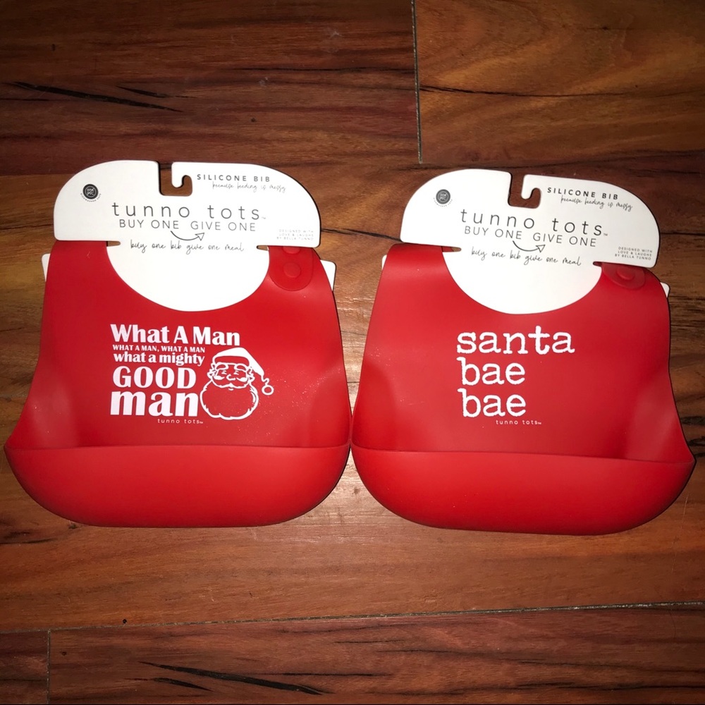 Two New Tunno Tots Red Silicone Christmas Bibs